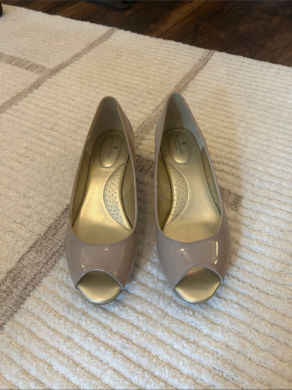 Taupe Patent Peep-Toe Heels